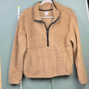 Tan Plush Fleece Sherpa Pullover Sweatshirt- No Boundaries